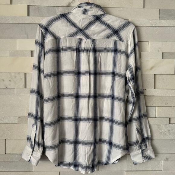 RAILS REVOLVE NWT Hunter Plaid Button Up Top Shirt Long Sleve White Azure Coal M - Picture 3 of 7
